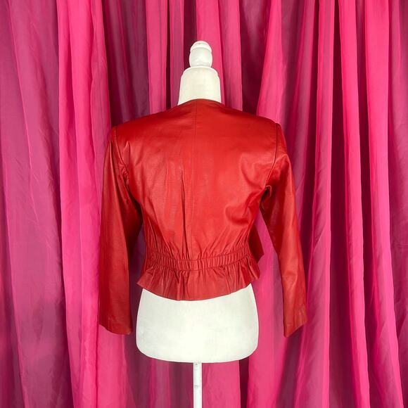 Vintage 80s Wilsons red fitted genuine leather jacket, small - Picture 2 of 8